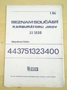 Jikov 32 SEDR  3234  - karburátor - seznam součástí - Škoda 1203 M pro motor Š 776.14 - 1986