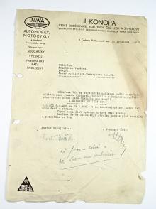 Jan Konopa, zastoupení Jawa, České Budějovice - zakoupení motocyklu Grizzly 250 - 1935