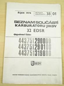 Jikov 32 EDSR -  seznam součástí karburátoru - 1976 - Škoda 105, 120