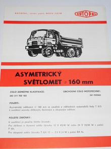 Autopal - asymetrický světlomet průměr 160 mm - Tatra 815 - prospekt - 1982