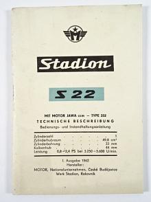 Stadion S 22 mit Motor JAWA Type 352 - Technische Beschreibung Bedienungs und Instandhaltungsanleitung - Moped Stadion S 23 mit Motor JAWA Typ 552/02 - 1962