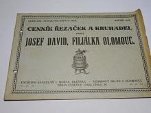 Josef David, Olomouc - cenník řezaček a kruhadel - 1919