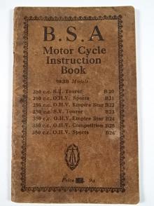 B.S.A Motor Cycle - Instruction Book - 1938 Models - BSA