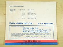 Velká cena ČSSR 1984 - XXXIV. Grand Prix ČSSR - osobní pozvánka - Automotoklub Svazarmu