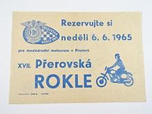 Rezervujte si neděli 6. 6. 1965 pro mezinárodní motokros v Přerově - XVII. Přerovská rokle - leták