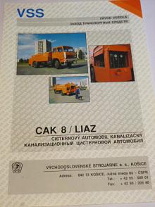 Liaz CAK 8 - cisternový automobil kanalizační - prospekt