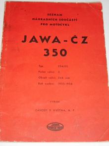 JAWA-ČZ 350 typ 354/03 - 1955 - 1956 - seznam náhradních součástí