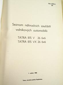 Tatra 815 - seznam náhradních součástí valníkových automobilů - 1984