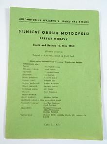 Silniční okruh motocyklů - Přebor Moravy - Lipník nad Bečvou 16. října 1960 - program