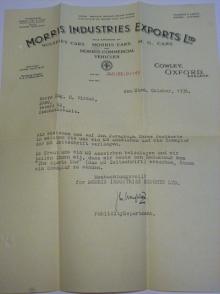 Morris - firemní dopis + obálka - 1936