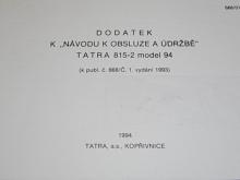 Tatra 815-2 model 94 - dodatek k návodu k obsluze a údržbě - 1994
