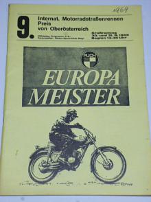 9.Internat. Motorrad Strassenrennen Preis von Oberösterreich - 30. - 31. 8. 1969 - Europa Meister - Programm