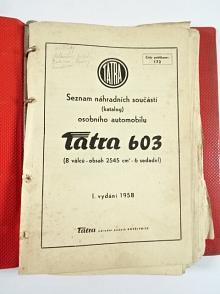 Tatra 603 - seznam náhradních součástí - 1958