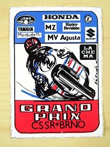 Grand Prix Brno ČSSR - JAWA, ČZ, MZ, Honda, Yamaha, Harley - Davidson, MV Agusta, Suzuki - samolepka - Vladimír Valenta