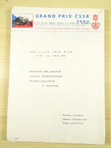 XXVIII. Grand Prix ČSSR Brno - 25. - 27. 8. 1978 - Mistrovství světa motocyklů - tiskové informace