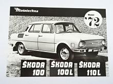 Škoda 100, 100 L, 110 L model ´72 - fotografie + popis - Mototechna