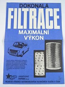 Dokonalá filtrace - maximální výkon - prospekt - Jihočeské papírny - Škoda, Lada, Fiat, Simca, Moskvič...