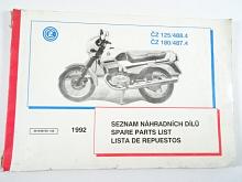 ČZ 125/488-4, ČZ 180/487-4 - seznam náhradních dílů - 1992