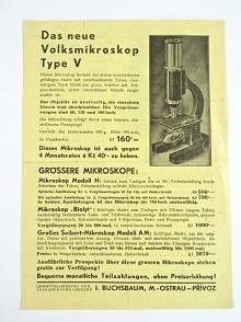 Das neue Volksmikroskop Type V - Der moderne Galileische Feldstecher mit Gelenk - leták - I. Buchsbaum, Mähr.-Ostrau - Přívoz