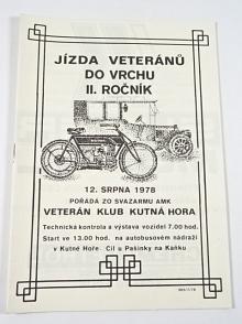 Jízda veteránů do vrchu - II. ročník - 12. 8. 1978 - Kutná Hora - program