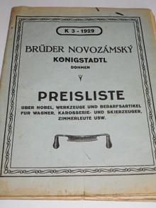 Brüder Novozámský Königstadtl Böhmen - Městec Králové - 1929 - Preisliste über Hobel, Werkzeuge und Bedarfsartikel für Wagner, Karosserie - und Skierzeuger, Zimmerleute usw.