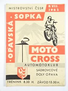 Opavská sopka - motocross - mistrovství ČSSR - 8. 7. 1962 - program - Automotoklub Sádrovcové doly Opava