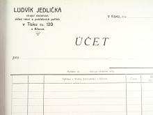 Ludvík Jedlička - strojní stolařství, sklad rakví a pohřebních potřeb - Tísek u Bílovce - účet