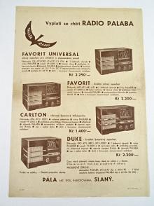 Radio Palaba - Favorit Universal, Favorit, Carlton, Duke - prospekt - 1938 - Pála, Slaný