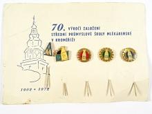 70. výročí založení Střední průmyslové školy mlékárenské v Kroměříži - 1902 - 1972 - odznak - mléko - Kroměříž