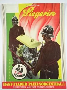 Flader - Siegerin - hasič, střílačka - papírová reklama - 1935