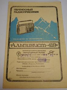 Alpinist - 418 - rádio - návod k obsluze - 1981