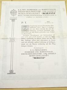 K. K. Privilegierte Homboker und Marienthaler Eisenwaren - Industrie - und Handels - Aktien - Gesellschaft - Moravia - Wien - 1911 - Vormals J. C. Machanek a comp.