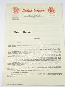 Indian - Ing. F. Mařík, Praha - kupní list - 1929