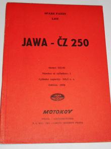 JAWA-ČZ 250 model 353/03 - 1956 - spare parts list