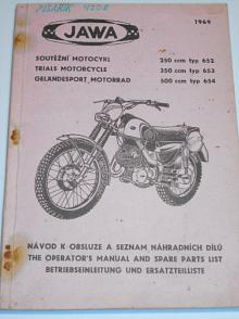 JAWA 250/652, 350/653, 500/654 - 1969 - návod k obsluze a seznam náhradních dílů - soutěžní motocykl