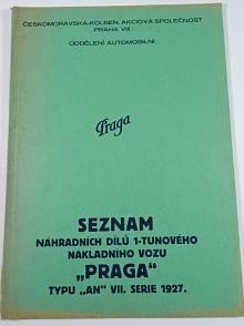 Praga AN - seznam náhradních dílů 1-tunového nákladního vozu - 1927