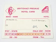 66. I.S.D.E. Považská Bystrica - ČSFR - 1991 - ubytovací preukaz - Hotel Card