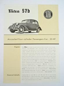 Tatra 57 b Aircooled Four-cylinder Passengers Car - 25 HP - prospekt - 1947