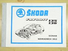 Škoda Favorit 135, 136 - seznam náhradních dílů - 1991