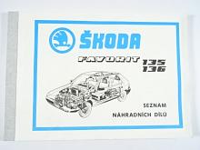 Škoda Favorit 135, 136 - seznam náhradních dílů - 1991