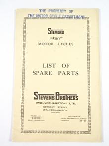 Stevens 500 Motor Cycles - List of Spare Parts