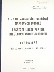 Tatra 928 - seznam náhradních součástí naftových motorů - 1977
