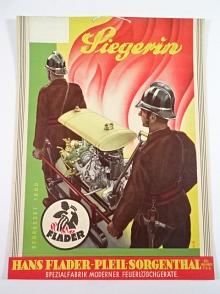 Flader - Siegerin - hasič, střílačka - papírová reklama - 1935