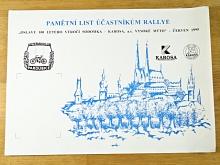 Pamětní list účastníkům rallye - oslavy 100 letého výročí Sodomka - Karosa a. s. Vysoké Mýto - červen 1995