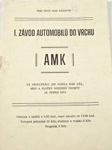 I. závod automobilů do vrchu - Zruč nad Sázavou - 18. srpna 1974 - program