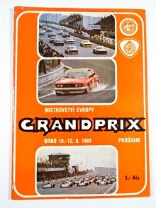 Grand Prix - Mistrovství Evropy - Brno 10. - 12. 6. 1983 - program + startovní listina