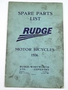 Rudge - Spare Parts List - Motor Bicycles 1936