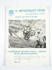 VI. motocyklový závod do strmého vrchu - 21. října 1962 - Praha - Břevnov - program