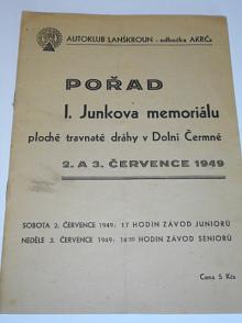 Pořad I. Junkova memoriálu ploché travnaté dráhy v Dolní Čermné 2. a 3. července 1949