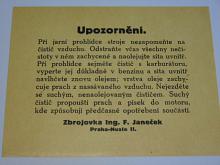 JAWA - Zbrojovka ing. F. Janeček Praha - Nusle II. - upozornění - leták